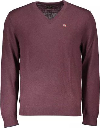 Napapijri Mens Vneck Jumper Cotton Knitwear - Fuschia Wool - Size X-Small