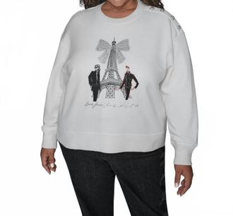 Karl Lagerfeld Eiffel Tower Crewneck Sweatshirt - Plus In Soft White