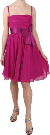 Dolce & Gabbana Fuchsia Roze Zijden Strik Jurk - Dames - Feestkleedjes - Roze - XS - Kleedjes