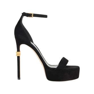 Elisabetta Franchi Schoenen, Dames, Zwart, 36 EU, Leer, Leren Sandalen met Plateauzool