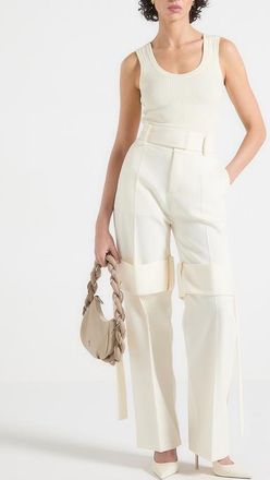 Mani&egrave;re De Voir Isabelle Belted Strap Detail Trousers in Off White at Nordstrom, Size 10