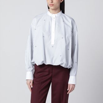 Gucci Blusa in cotone a righe viola con ricami GG