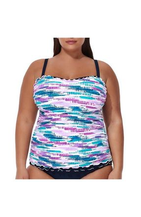 Gottex Canva Plus Size Shirred Underwire Tankini Top in Multi-Blue at Nordstrom, Size 18