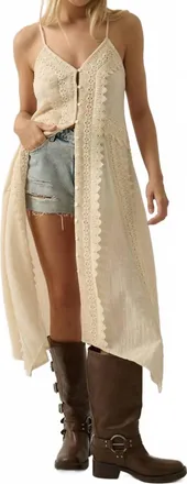 Promesa Cotton Gauze Lace-Trimmed Button-Front Camisole Maxi Top In Cream
