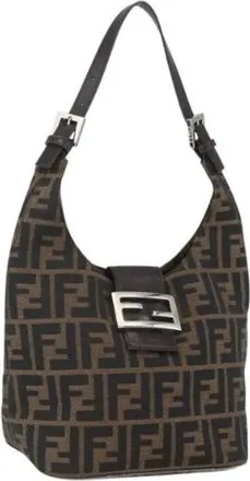 Fendi Pre-owned Shoulder Bags, female, Brown, Size: ONE SIZE Pre-owned Canvas Shoulder Bag