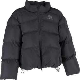 Balenciaga Balenciaga Logo Zip-Up Cropped Down Jacket in Black Polyester