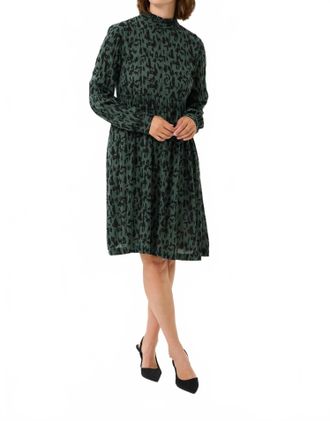 Kaffe High Neck Printed Mini Dress In Green