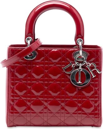 Dior Borsa a tracolla Lady Dior media con motivo Cannage e finitura lucida 2013 - Rosso