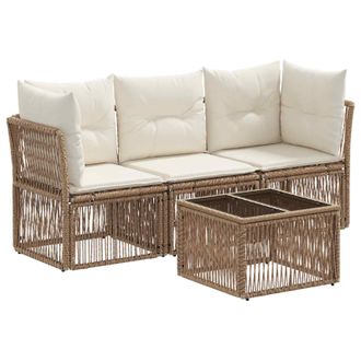 vidaXL Conjunto De Sof&aacute;s De Jard&iacute;n 4 Pcs Beige Rat&aacute;n Sint&eacute;tico Vidaxl