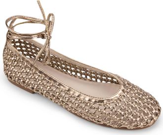 Yosi Samra Sadie Ankle Wrap Flat in Gold at Nordstrom, Size 10