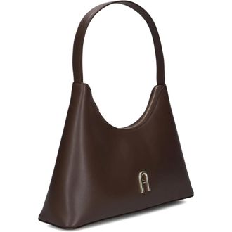 Furla Tassen, Dames, Bruin, ONE Size, Wol, Bruine Leren Schoudertas met Diamanten