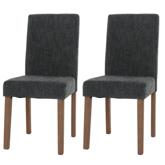 Hhg Lote De 2 Sillas De Comedor Littau, Silla De Cocina Respaldo Alto, Tela/textil Chenilla Madera, Gris Oscuro, Patas Color Natural