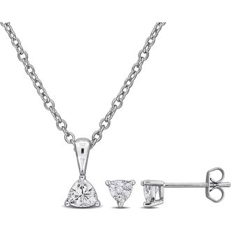 Delmar Trillion Cut Cubic Zirconia Stud Earrings & Pendant Necklace Set in White at Nordstrom Rack