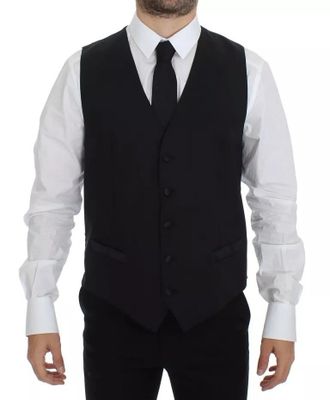 Dolce & Gabbana Black Wool Silk Dress Gilet Jacket Womens Vest