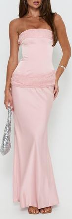 Princess Polly Sura Strapless Lace Detail Maxi Dress in Pink at Nordstrom, Size 10