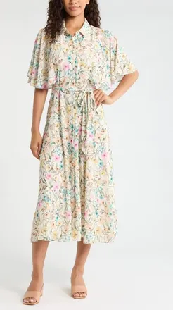Vince Camuto Print Flutter Sleeve Maxi Dress in Antique White at Nordstrom, Size Xx-Large