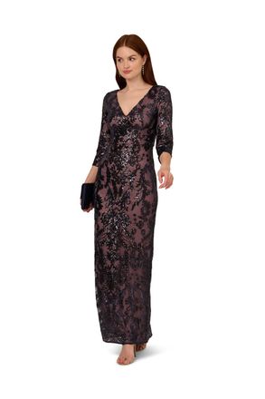 Adrianna Papell Womens Studio Beaded Long Dress - Blue - Size 14 UK