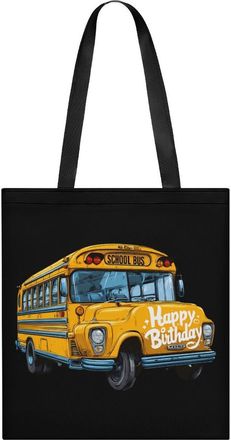 Generic School Bus Happy Birthday Tote Bag for Women Men Shoulder Bags Purses Pouch Handbags