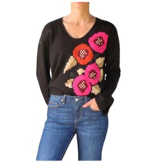 Twinset Bloemen gebreide trui - Dames - Longsleeves - Veelkleurig - S - Wol - Tops