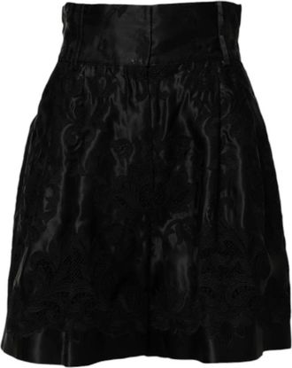 Dolce & Gabbana Bloemenborduurwerk Hoge Taille Zijden Shorts - Dames - Bermuda - Zwart - S - Katoen - Korte Broeken