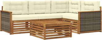 vidaXL Conjunto De Sof&aacute;s De Exterior 5 Uds. Natural Y Crema Vidaxl