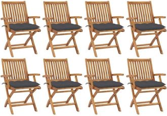 vidaXL Vidaxl - Sillas De Jard&iacute;n Plegables 8 Uds Madera Maciza Teca Con Cojines