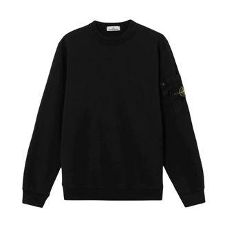 Stone Island Sweatshirts, male, Black, Size: 3XL Cotton Fleece With Seasonal Pocket Sweatshirt