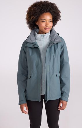 Mountain Warehouse Thunderstorm Womens 3 in 1 Jacket Waterproof Inner Fleece Hooded Winter Coat Olive Polyamide - Size 18 UK