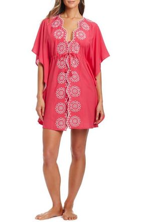 Bleu Rod Beattie Eyelet Open Front Cover-Up Caftan in Fiesta Pink/White at Nordstrom, Size Medium