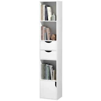 HOMCOM Homcom Libreria Con Cassetti E Ripiano Regolabile, 158 Cm, Bianco