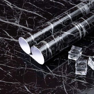 Elle L&aacute;mina Autoadhesiva Con Efecto M&aacute;rmol De 60 Cm X 200 Cm - Adhesivo De Pvc Negro Impermeable - Para Renovar Muebles Y Superficies Lisas