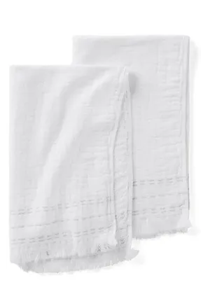 Coyuchi Alder 2-Pack Organic Cotton Hand Towels in Alpine White W/Pacfic Blue at Nordstrom