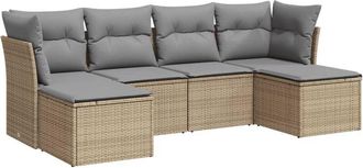 vidaXL Juego De Sof&aacute;s Jard&iacute;n Con Cojines 6 Pzas Rat&aacute;n Sint&eacute;tico Beige Vidaxl