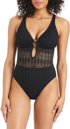 Bleu Rod Beattie Lace Overlay One-Piece Swimsuit in Black at Nordstrom, Size 8