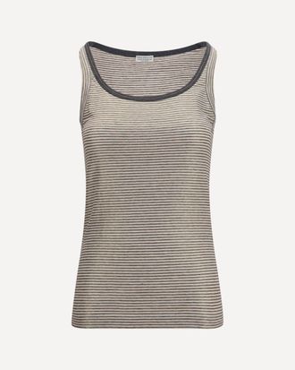 Brunello Cucinelli Striped linen lam&eacute; jersey Tank Top with glossy finishes Female XXS