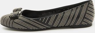 Ferragamo Black Leather Studded Varina Bow Ballet Flats