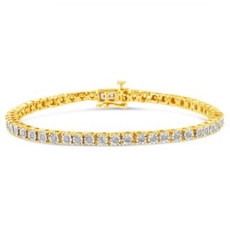 House of Brilliance 10K Yellow Gold Plated.925 Sterling Silver 1.0 Cttw Miracle-Set Diamond Round Faceted Bezel Tennis Bracelet (I-J Color, I3 Clarity) - 7