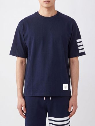 Thom Browne T-shirt in cotone con motivo 4-Bar e spalle cadute