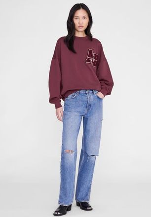 Anine Bing Miles Letterman Sweatshirt in Fig at Nordstrom, Size Xx-Small