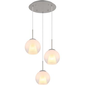 Globo Lighting Globo Barry Lámpara de techo colgante en racimo, bolas de níquel mate, pantalla de cristal opalino, 3 bombillas E27