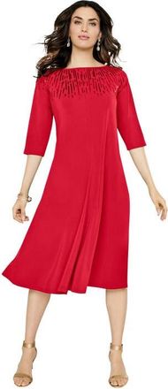 Roaman's Plus Size 3/4 Sleeve Embellished Boatneck Dress in Vivid Red at Nordstrom, Size 44