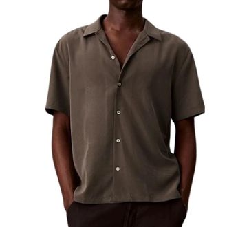 Calvin Klein Short Sleeve Shirts, male, Brown, Size: XL Soft Modal Short Sleeve Shirt