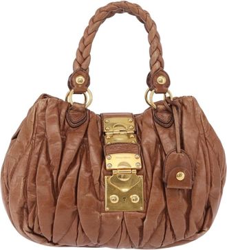 Miu Miu Coffer Satchel Matelasse Leather Brown Leather Handbag (Pre-Owned)