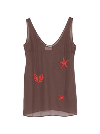 MC2 Saint Barth Scoop Neck Sleeveless Top with Beaded Marine Appliqu&eacute;s