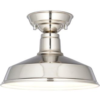 Loops Semi Flush Ceiling Light Fitting - Bright Nickel Plate - Gloss White Inner Shade in Metallics