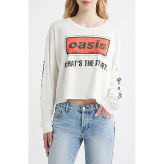 Daydreamer Oasis Long Sleeve Crop Graphic T-Shirt in Vintage White at Nordstrom, Size X-Small
