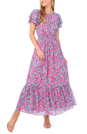 CeCe by Cynthia Steffe Floral Print Ruffle Maxi Dress in Legacy Pink at Nordstrom, Size X-Small