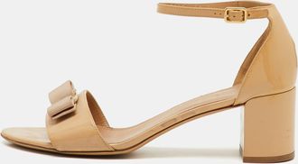 Ferragamo Beige Patent Leather Gavina Ankle Strap Sandals