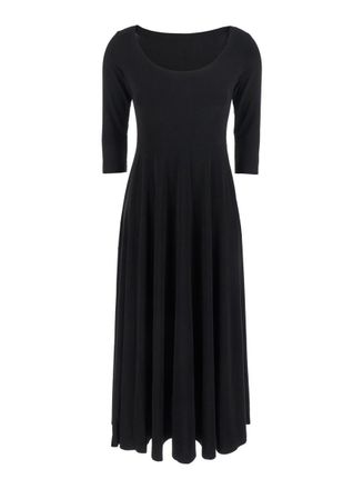 Norma Kamali Black Long Dress With Round Neck And Flared Skirt In Tech Fabric Stretch Woman