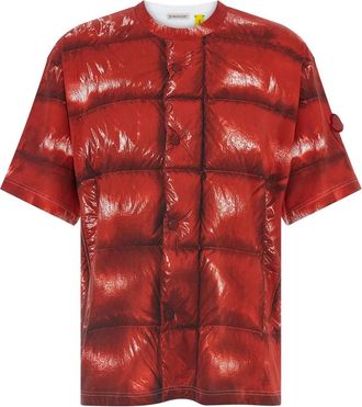 Moncler Bedrukt katoenen jersey T-shirt - Heren - T-shirts - Rood - M - Katoen - Tops